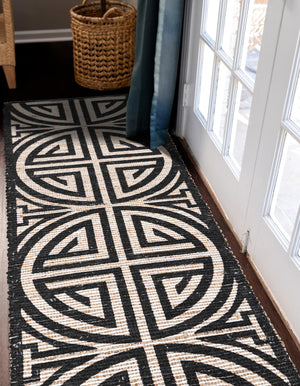 Black and Ivory 2' 2 x 8' Chenille Jute Runner Area Rug Vintage Distressed Boho All Natural Eco-Friendly Sustainable Carpet for Living Dining Office Dorm Rooms for Sale at Rug Engine