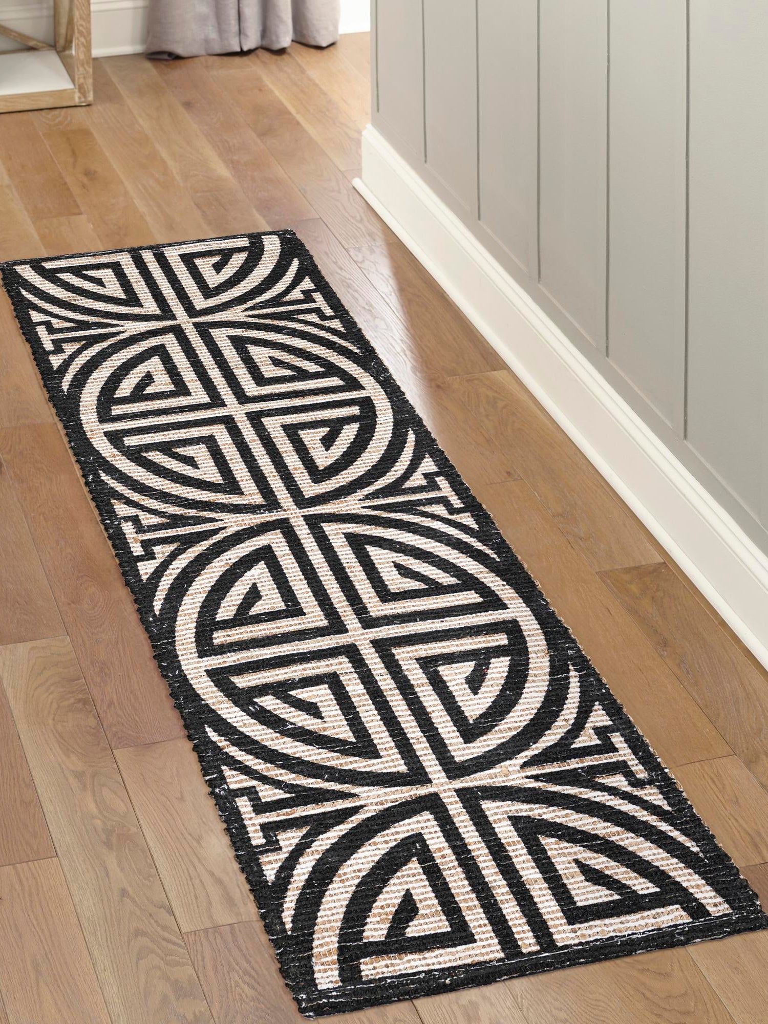 Black and Ivory 2' 2 x 8' Chenille Jute Runner Area Rug Vintage Distressed Boho All Natural Eco-Friendly Sustainable Carpet for Living Dining Office Dorm Rooms for Sale at Rug Engine