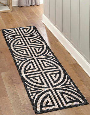 Black and Ivory 2' 2 x 8' Chenille Jute Runner Area Rug Vintage Distressed Boho All Natural Eco-Friendly Sustainable Carpet for Living Dining Office Dorm Rooms for Sale at Rug Engine