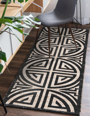 Black and Ivory 2' 2 x 8' Chenille Jute Runner Area Rug Vintage Distressed Boho All Natural Eco-Friendly Sustainable Carpet for Living Dining Office Dorm Rooms for Sale at Rug Engine