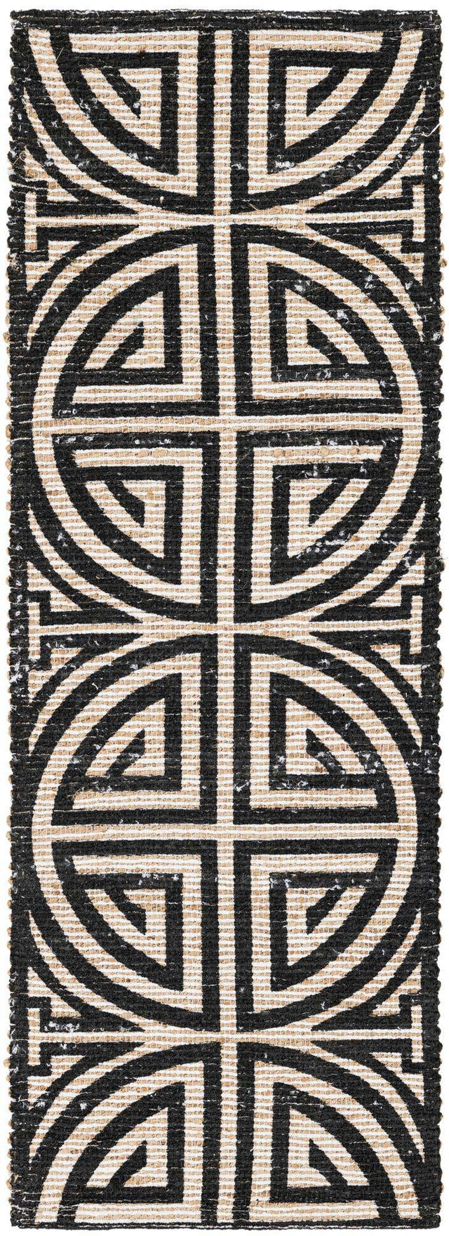 Black and Ivory 2' 2 x 6' 1 Chenille Jute Runner Area Rug Vintage Distressed Boho All Natural Eco-Friendly Sustainable Carpet for Living Dining Office Dorm Rooms for Sale at Rug Engine