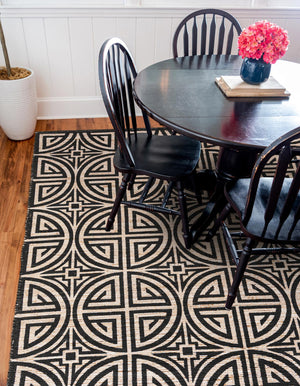 Black and Ivory 7' 10 x 7' 10 Chenille Jute Square Area Rug Vintage Distressed Boho All Natural Eco-Friendly Sustainable Carpet for Living Dining Office Dorm Rooms for Sale at Rug Engine