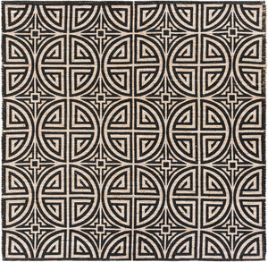Black and Ivory 7' 10 x 7' 10 Chenille Jute Square Area Rug Vintage Distressed Boho All Natural Eco-Friendly Sustainable Carpet for Living Dining Office Dorm Rooms for Sale at Rug Engine