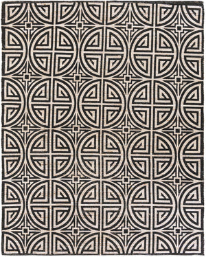 Black and Ivory 7' 10 x 10' Chenille Jute Rectangle Area Rug Vintage Distressed Boho All Natural Eco-Friendly Sustainable Carpet for Living Dining Office Dorm Rooms for Sale at Rug Engine