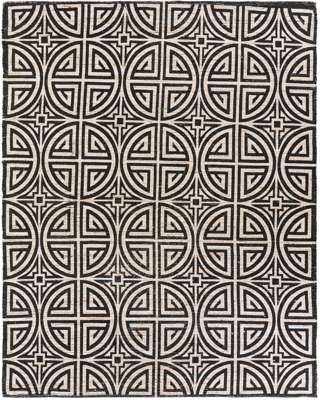 Black and Ivory 7' 10 x 10' Chenille Jute Rectangle Area Rug Vintage Distressed Boho All Natural Eco-Friendly Sustainable Carpet for Living Dining Office Dorm Rooms for Sale at Rug Engine