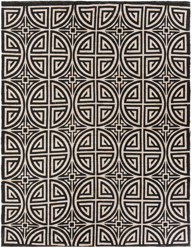 Black and Ivory 9' x 12' Chenille Jute Rectangle Area Rug Vintage Distressed Boho All Natural Eco-Friendly Sustainable Carpet for Living Dining Office Dorm Rooms for Sale at Rug Engine