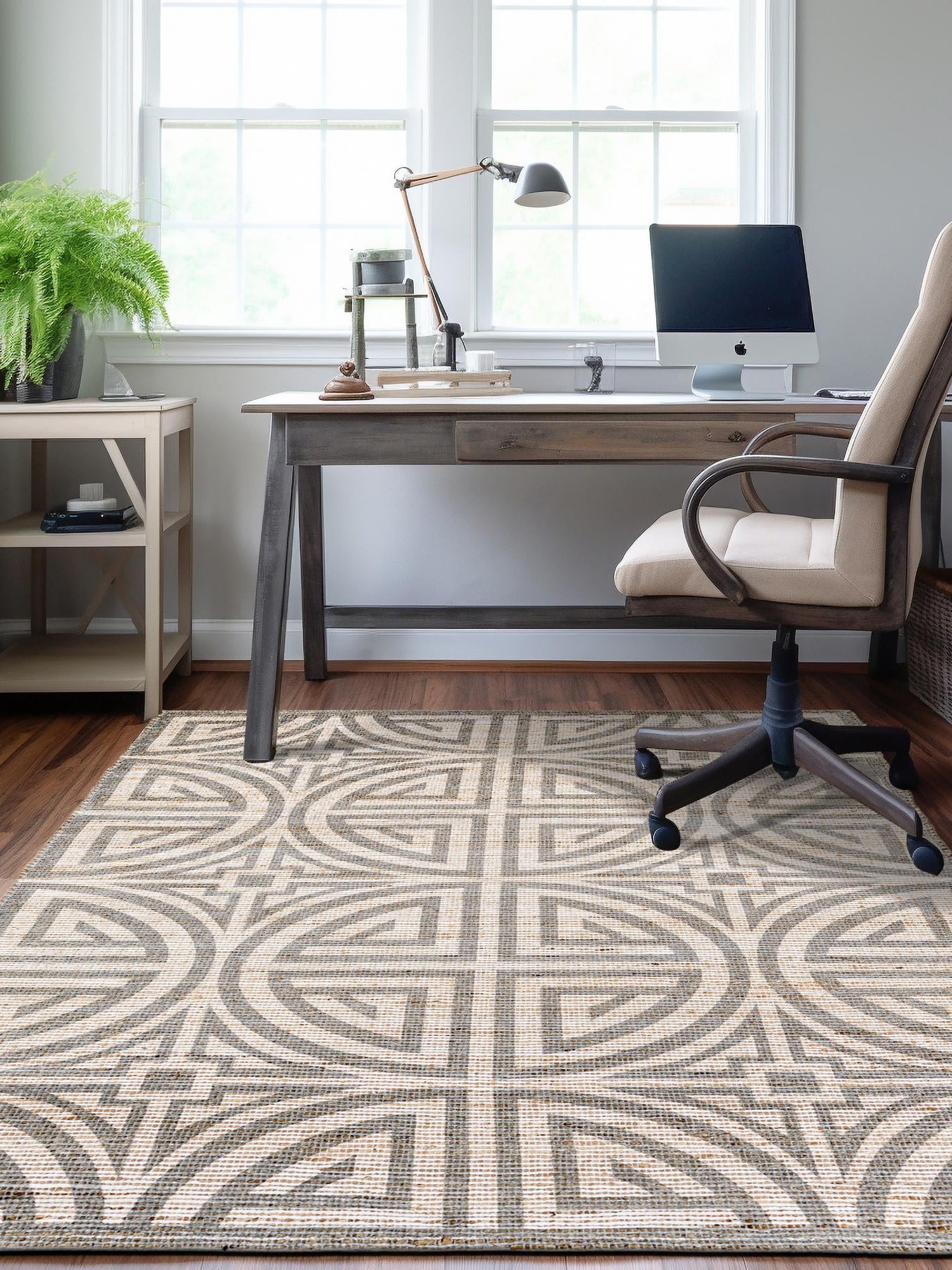 Gray and Ivory 6' 1 x 9' Chenille Jute Rectangle Area Rug Vintage Distressed Boho All Natural Eco-Friendly Sustainable Carpet for Living Dining Office Dorm Rooms for Sale at Rug Engine