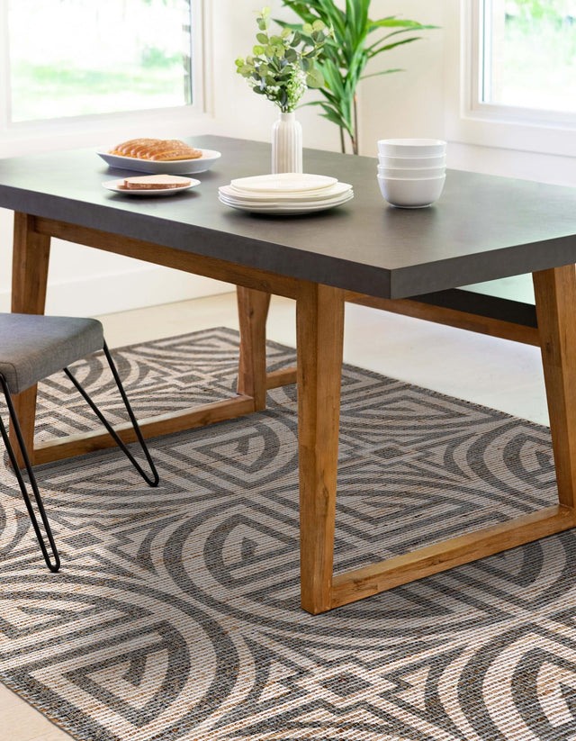 Gray and Ivory 5' 1 x 8' Chenille Jute Rectangle Area Rug Vintage Distressed Boho All Natural Eco-Friendly Sustainable Carpet for Living Dining Office Dorm Rooms for Sale at Rug Engine