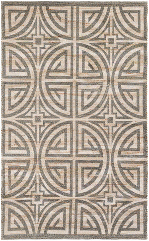 Gray and Ivory 5' 1 x 8' Chenille Jute Rectangle Area Rug Vintage Distressed Boho All Natural Eco-Friendly Sustainable Carpet for Living Dining Office Dorm Rooms for Sale at Rug Engine