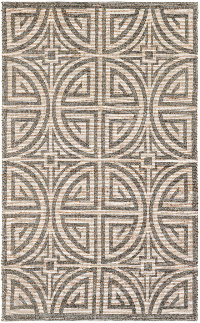 Gray and Ivory 5' 1 x 8' Chenille Jute Rectangle Area Rug Vintage Distressed Boho All Natural Eco-Friendly Sustainable Carpet for Living Dining Office Dorm Rooms for Sale at Rug Engine