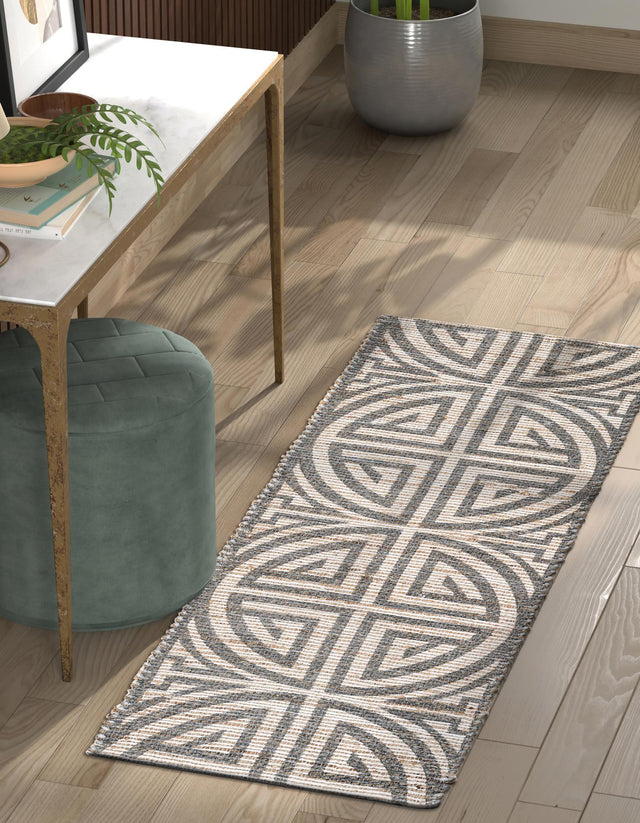 Gray and Ivory 2' 2 x 6' 1 Chenille Jute Runner Area Rug Vintage Distressed Boho All Natural Eco-Friendly Sustainable Carpet for Living Dining Office Dorm Rooms for Sale at Rug Engine