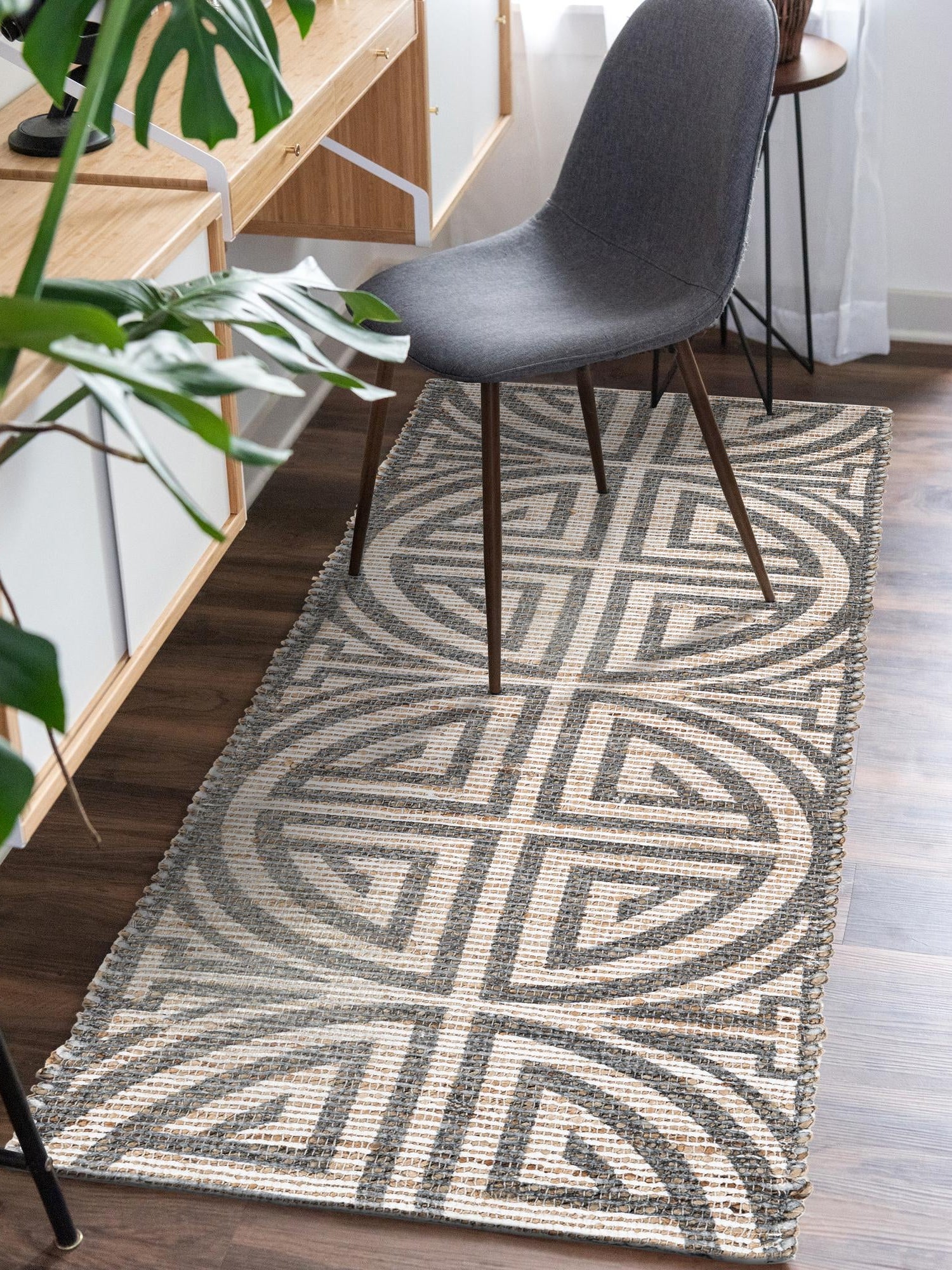 Gray and Ivory 2' 2 x 6' 1 Chenille Jute Runner Area Rug Vintage Distressed Boho All Natural Eco-Friendly Sustainable Carpet for Living Dining Office Dorm Rooms for Sale at Rug Engine