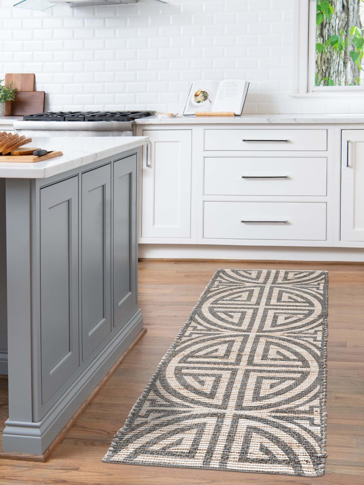 Gray and Ivory 2' 2 x 8' Chenille Jute Runner Area Rug Vintage Distressed Boho All Natural Eco-Friendly Sustainable Carpet for Living Dining Office Dorm Rooms for Sale at Rug Engine