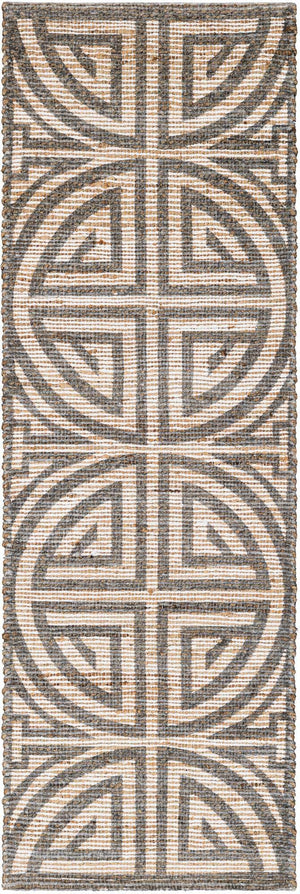 Gray and Ivory 2' 2 x 6' 1 Chenille Jute Runner Area Rug Vintage Distressed Boho All Natural Eco-Friendly Sustainable Carpet for Living Dining Office Dorm Rooms for Sale at Rug Engine