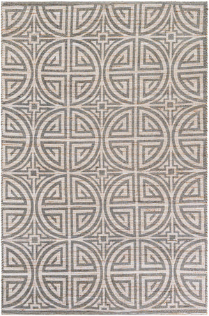 Gray and Ivory 6' 1 x 9' Chenille Jute Rectangle Area Rug Vintage Distressed Boho All Natural Eco-Friendly Sustainable Carpet for Living Dining Office Dorm Rooms for Sale at Rug Engine