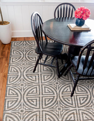 Gray and Ivory 7' 10 x 7' 10 Chenille Jute Square Area Rug Vintage Distressed Boho All Natural Eco-Friendly Sustainable Carpet for Living Dining Office Dorm Rooms for Sale at Rug Engine