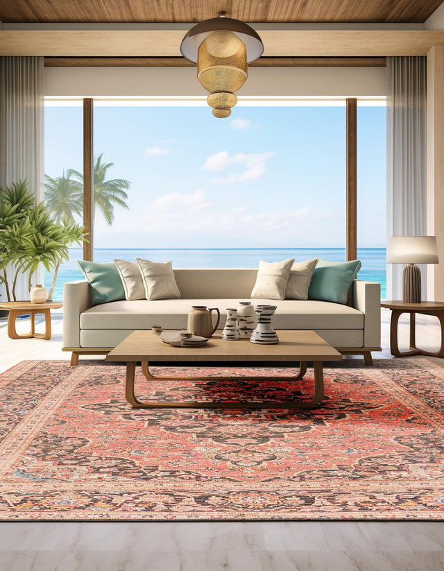 Red 7' 10 x 7' 10 Chenille Jute Square Area Rug Vintage Distressed Boho All Natural Eco-Friendly Sustainable Carpet for Living Dining Office Dorm Rooms for Sale at Rug Engine