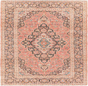 Red 7' 10 x 7' 10 Chenille Jute Square Area Rug Vintage Distressed Boho All Natural Eco-Friendly Sustainable Carpet for Living Dining Office Dorm Rooms for Sale at Rug Engine