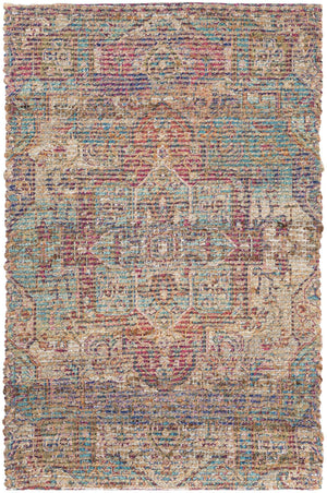 Antique Red and Blue 2' x 3' 1 Chenille Jute Rectangle Area Rug Vintage Distressed Boho All Natural Eco-Friendly Sustainable Carpet for Living Dining Office Dorm Rooms for Sale at Rug Engine