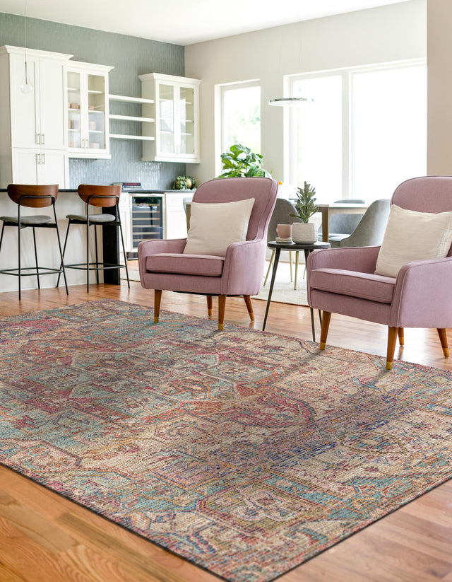 Antique Red and Blue 9' x 12' Chenille Jute Rectangle Area Rug Vintage Distressed Boho All Natural Eco-Friendly Sustainable Carpet for Living Dining Office Dorm Rooms for Sale at Rug Engine