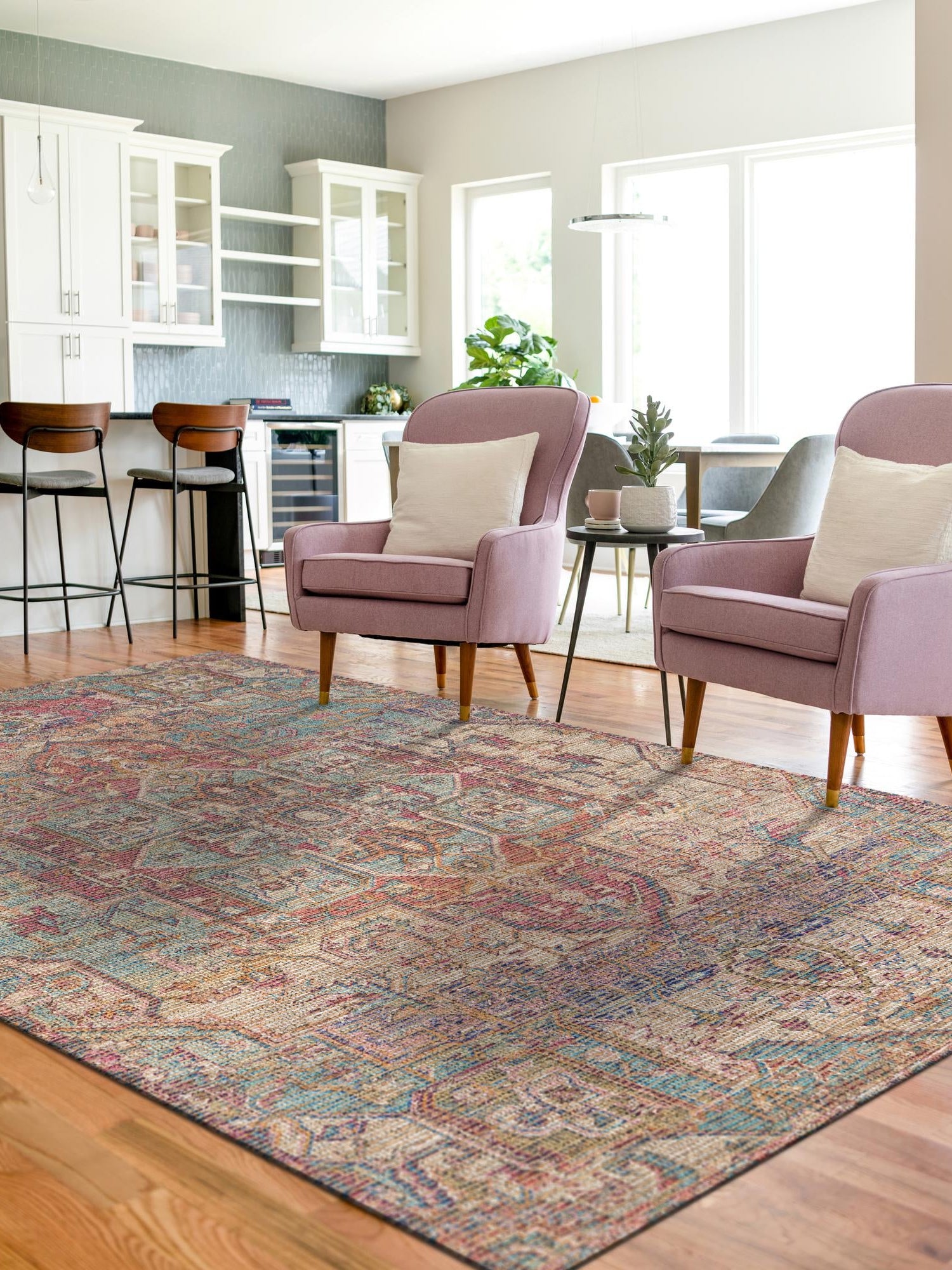 Antique Red and Blue 6' 1 x 9' Chenille Jute Rectangle Area Rug Vintage Distressed Boho All Natural Eco-Friendly Sustainable Carpet for Living Dining Office Dorm Rooms for Sale at Rug Engine