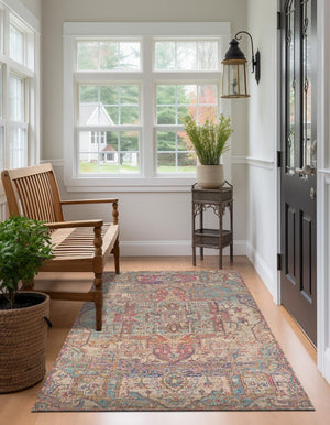 Antique Red and Blue 6' 1 x 9' Chenille Jute Rectangle Area Rug Vintage Distressed Boho All Natural Eco-Friendly Sustainable Carpet for Living Dining Office Dorm Rooms for Sale at Rug Engine