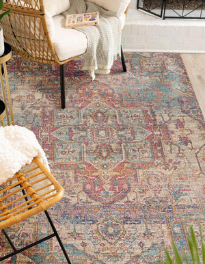 Antique Red and Blue 6' 1 x 9' Chenille Jute Rectangle Area Rug Vintage Distressed Boho All Natural Eco-Friendly Sustainable Carpet for Living Dining Office Dorm Rooms for Sale at Rug Engine