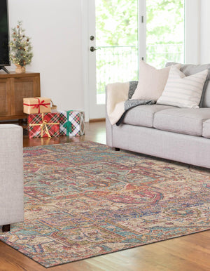 Antique Red and Blue 9' x 12' Chenille Jute Rectangle Area Rug Vintage Distressed Boho All Natural Eco-Friendly Sustainable Carpet for Living Dining Office Dorm Rooms for Sale at Rug Engine
