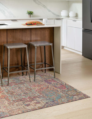 Antique Red and Blue 6' 1 x 9' Chenille Jute Rectangle Area Rug Vintage Distressed Boho All Natural Eco-Friendly Sustainable Carpet for Living Dining Office Dorm Rooms for Sale at Rug Engine