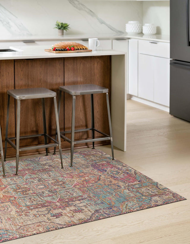 Antique Red and Blue 6' 1 x 9' Chenille Jute Rectangle Area Rug Vintage Distressed Boho All Natural Eco-Friendly Sustainable Carpet for Living Dining Office Dorm Rooms for Sale at Rug Engine