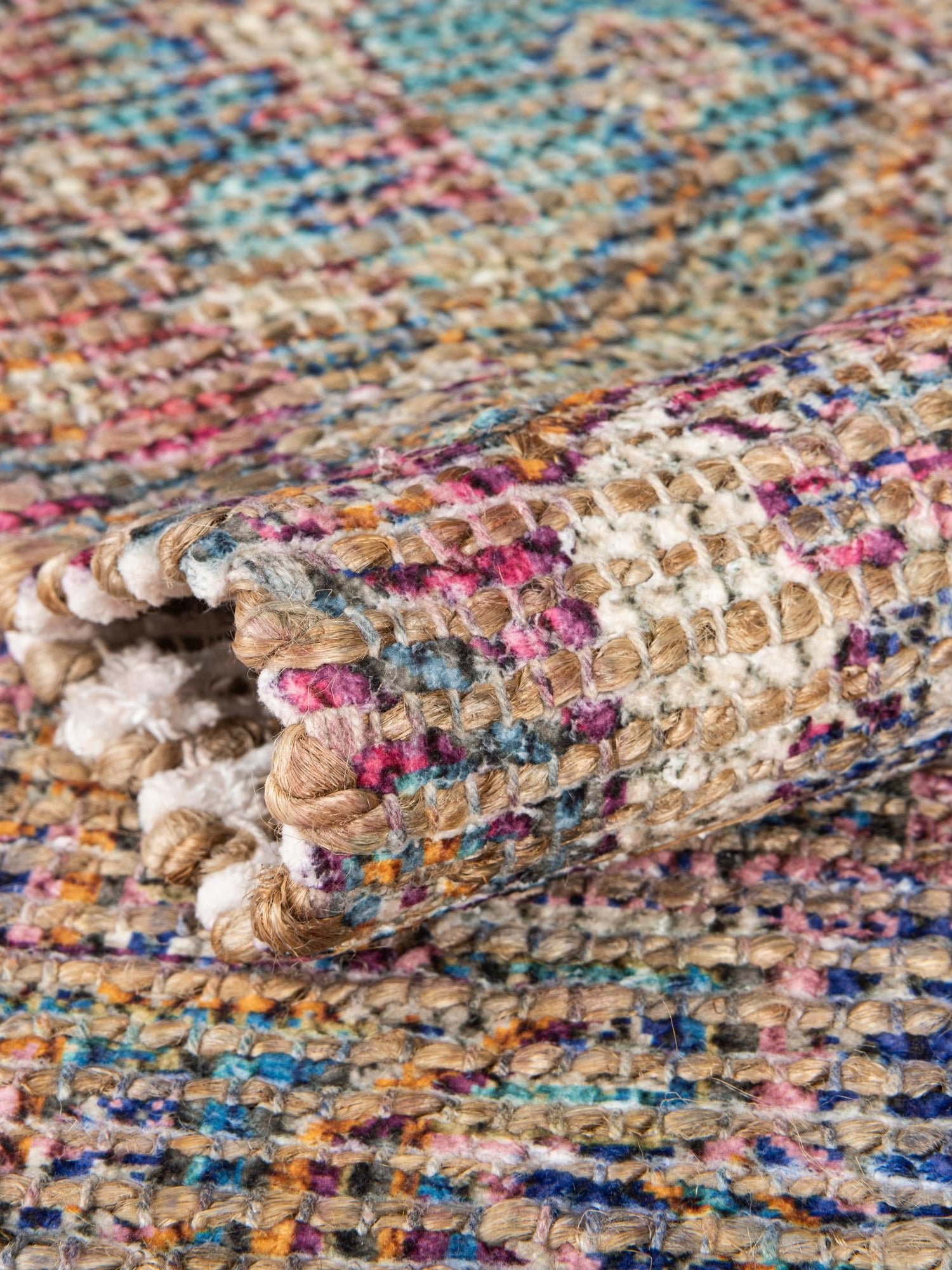 Antique Red and Blue 6' 1 x 9' Chenille Jute Rectangle Area Rug Vintage Distressed Boho All Natural Eco-Friendly Sustainable Carpet for Living Dining Office Dorm Rooms for Sale at Rug Engine