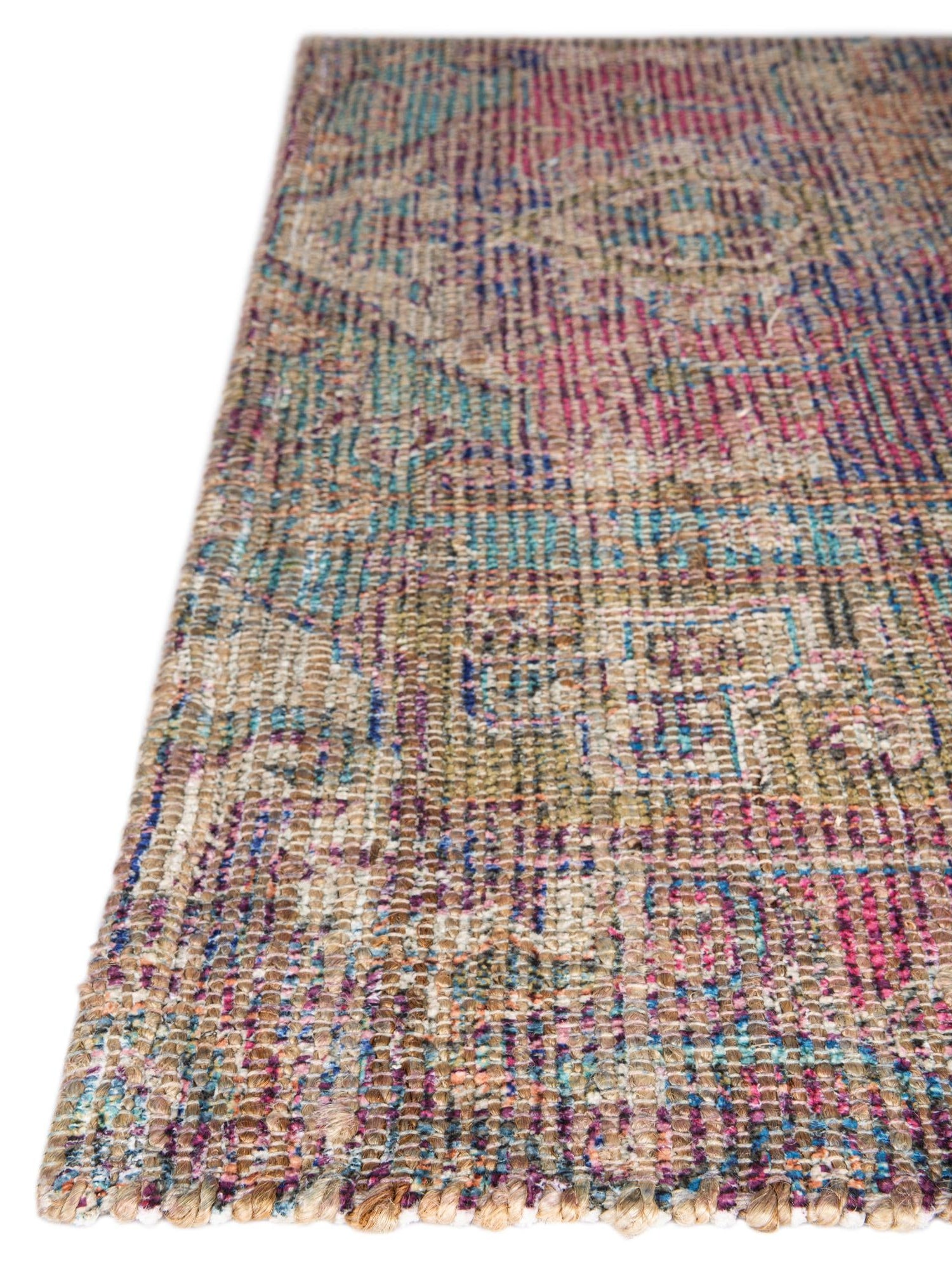Antique Red and Blue 6' 1 x 9' Chenille Jute Rectangle Area Rug Vintage Distressed Boho All Natural Eco-Friendly Sustainable Carpet for Living Dining Office Dorm Rooms for Sale at Rug Engine