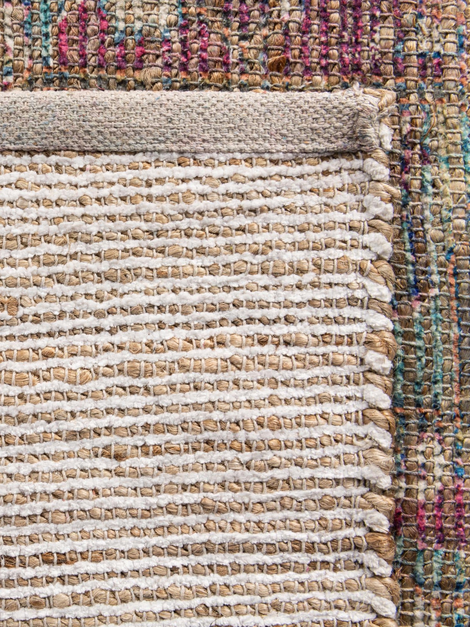 Antique Red and Blue 5' 1 x 8' Chenille Jute Rectangle Area Rug Vintage Distressed Boho All Natural Eco-Friendly Sustainable Carpet for Living Dining Office Dorm Rooms for Sale at Rug Engine