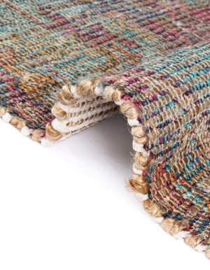 Antique Red and Blue 9' x 12' Chenille Jute Rectangle Area Rug Vintage Distressed Boho All Natural Eco-Friendly Sustainable Carpet for Living Dining Office Dorm Rooms for Sale at Rug Engine