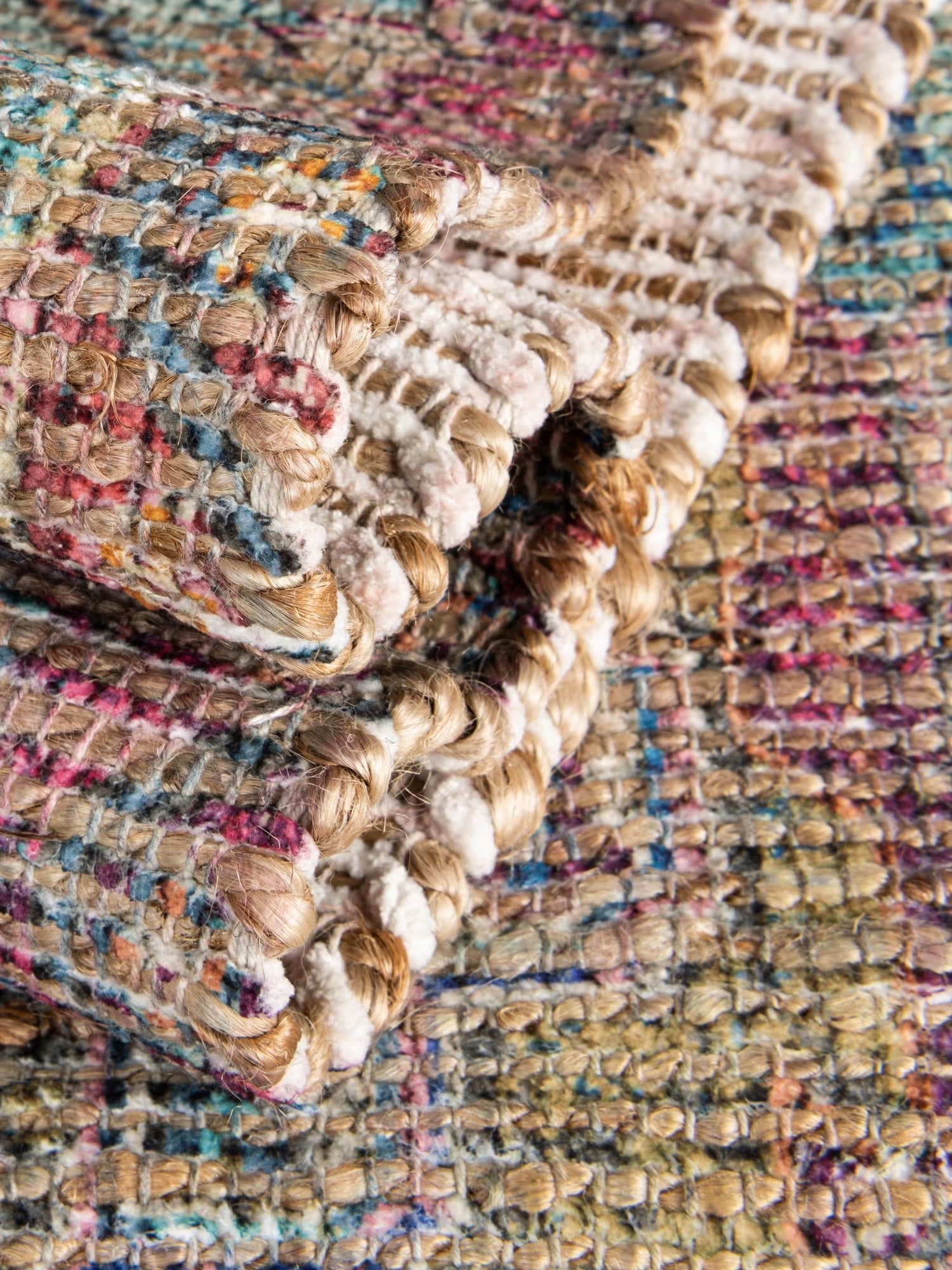 Antique Red and Blue 5' 1 x 8' Chenille Jute Rectangle Area Rug Vintage Distressed Boho All Natural Eco-Friendly Sustainable Carpet for Living Dining Office Dorm Rooms for Sale at Rug Engine