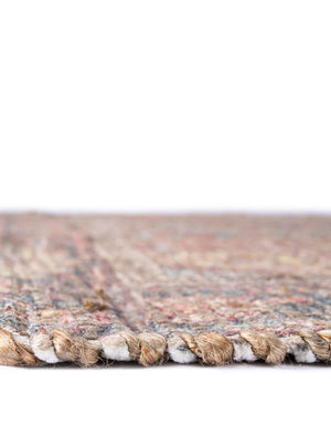 Antique Red and Blue 5' 1 x 8' Chenille Jute Rectangle Area Rug Vintage Distressed Boho All Natural Eco-Friendly Sustainable Carpet for Living Dining Office Dorm Rooms for Sale at Rug Engine