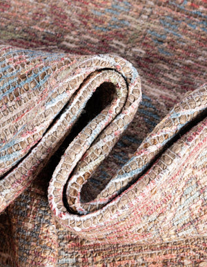 Antique Red and Blue 5' 1 x 8' Chenille Jute Rectangle Area Rug Vintage Distressed Boho All Natural Eco-Friendly Sustainable Carpet for Living Dining Office Dorm Rooms for Sale at Rug Engine