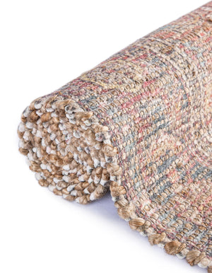 Antique Red and Blue 5' 1 x 8' Chenille Jute Rectangle Area Rug Vintage Distressed Boho All Natural Eco-Friendly Sustainable Carpet for Living Dining Office Dorm Rooms for Sale at Rug Engine