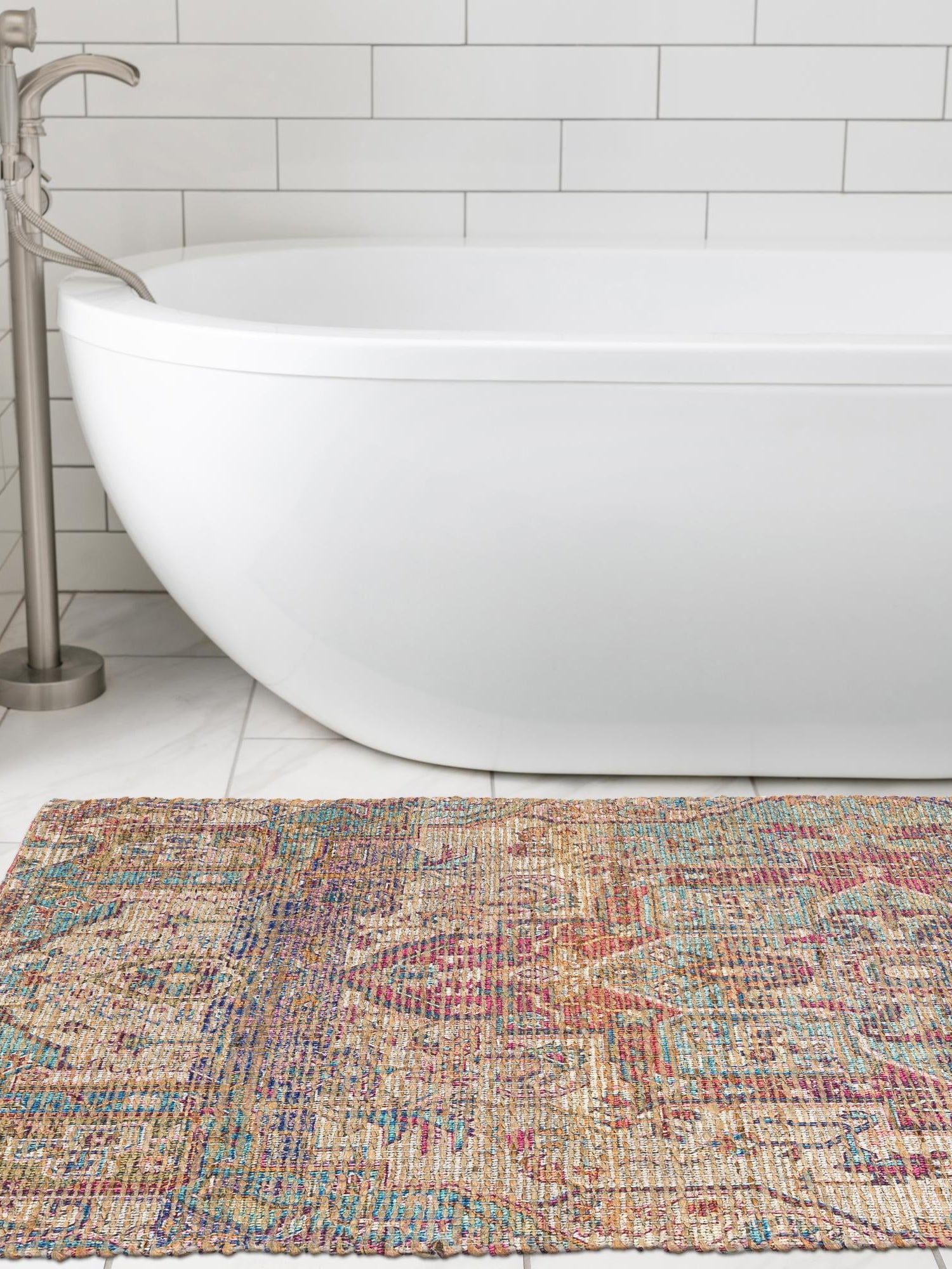Antique Red and Blue 2' 2 x 8' Chenille Jute Runner Area Rug Vintage Distressed Boho All Natural Eco-Friendly Sustainable Carpet for Living Dining Office Dorm Rooms for Sale at Rug Engine