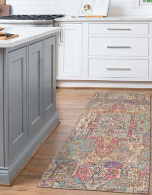 Antique Red and Blue 2' 2 x 8' Chenille Jute Runner Area Rug Vintage Distressed Boho All Natural Eco-Friendly Sustainable Carpet for Living Dining Office Dorm Rooms for Sale at Rug Engine