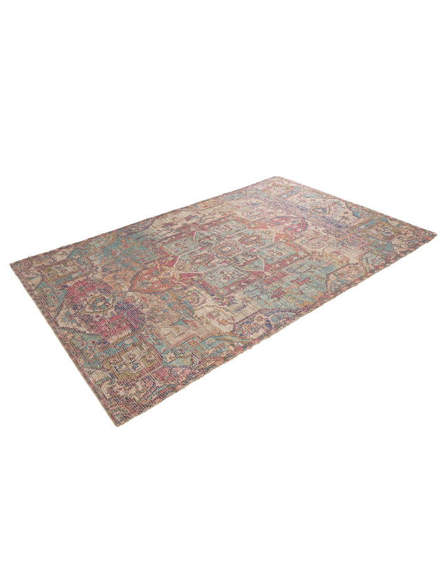 Antique Red and Blue 6' 1 x 9' Chenille Jute Rectangle Area Rug Vintage Distressed Boho All Natural Eco-Friendly Sustainable Carpet for Living Dining Office Dorm Rooms for Sale at Rug Engine