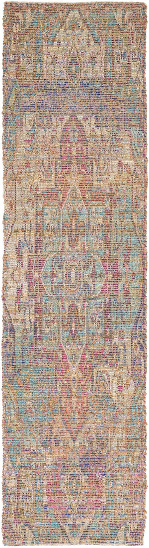 Antique Red and Blue 2' 2 x 8' Chenille Jute Runner Area Rug Vintage Distressed Boho All Natural Eco-Friendly Sustainable Carpet for Living Dining Office Dorm Rooms for Sale at Rug Engine