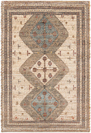 Beige 2' x 3' 1 Chenille Jute Rectangle Area Rug Vintage Distressed Boho All Natural Eco-Friendly Sustainable Carpet for Living Dining Office Dorm Rooms for Sale at Rug Engine
