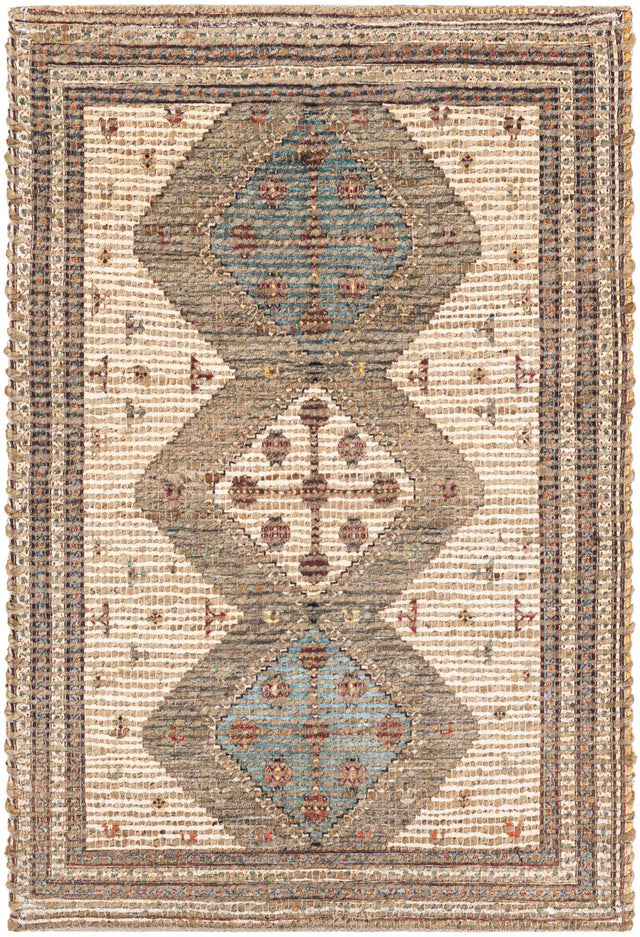 Beige 2' x 3' 1 Chenille Jute Rectangle Area Rug Vintage Distressed Boho All Natural Eco-Friendly Sustainable Carpet for Living Dining Office Dorm Rooms for Sale at Rug Engine