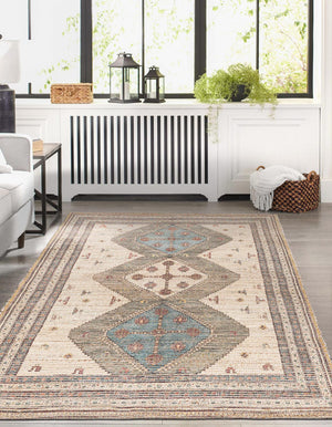 Beige 9' x 12' Chenille Jute Rectangle Area Rug Vintage Distressed Boho All Natural Eco-Friendly Sustainable Carpet for Living Dining Office Dorm Rooms for Sale at Rug Engine