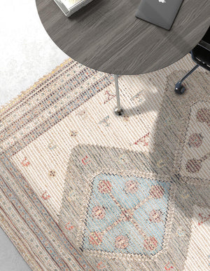 Beige 2' x 3' 1 Chenille Jute Rectangle Area Rug Vintage Distressed Boho All Natural Eco-Friendly Sustainable Carpet for Living Dining Office Dorm Rooms for Sale at Rug Engine