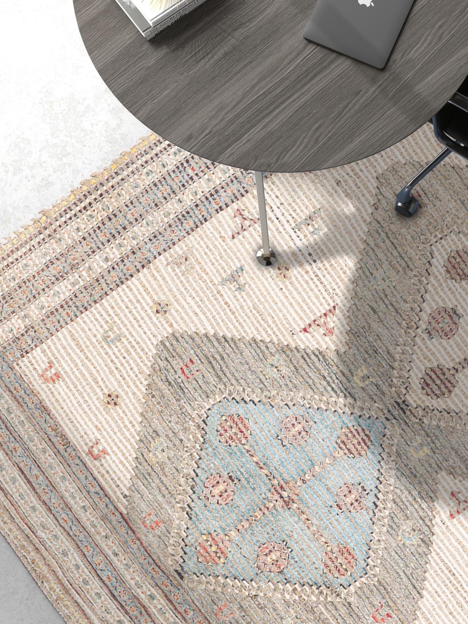 Beige 4' 1 x 6' 1 Chenille Jute Rectangle Area Rug Vintage Distressed Boho All Natural Eco-Friendly Sustainable Carpet for Living Dining Office Dorm Rooms for Sale at Rug Engine