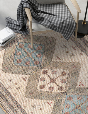 Beige 6' 1 x 9' Chenille Jute Rectangle Area Rug Vintage Distressed Boho All Natural Eco-Friendly Sustainable Carpet for Living Dining Office Dorm Rooms for Sale at Rug Engine