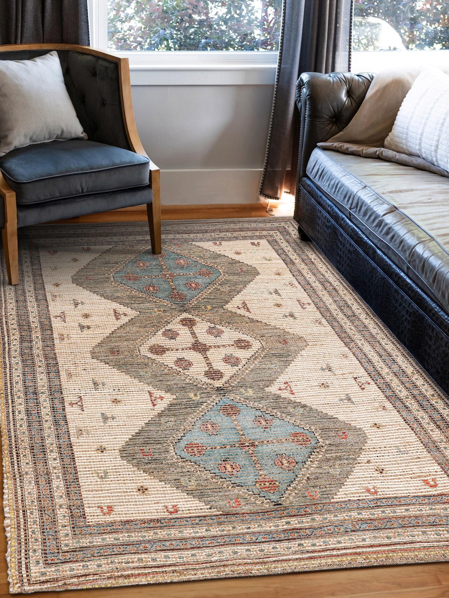 Beige 4' 1 x 6' 1 Chenille Jute Rectangle Area Rug Vintage Distressed Boho All Natural Eco-Friendly Sustainable Carpet for Living Dining Office Dorm Rooms for Sale at Rug Engine