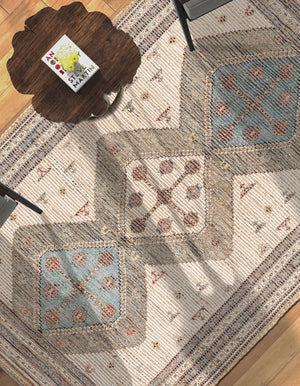 Beige 6' 1 x 9' Chenille Jute Rectangle Area Rug Vintage Distressed Boho All Natural Eco-Friendly Sustainable Carpet for Living Dining Office Dorm Rooms for Sale at Rug Engine